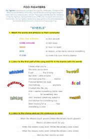 English Worksheet: Song worksheet Wheels - Foo fighters