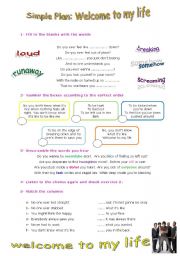 English Worksheet: Song worksheet WELCOME TO MY LIFE BY SIMPLE PLAN