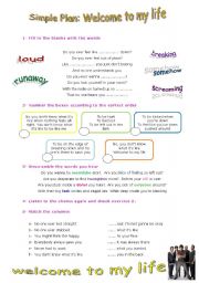 Song worksheet WELCOME TO MY LIFE BY SIMPLE PLAN