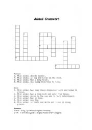 English worksheet: Animal Crossword