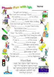 English Worksheet: 3 Magic pages of Phonic Fun with igh: worksheet, dialogue and key (#26)