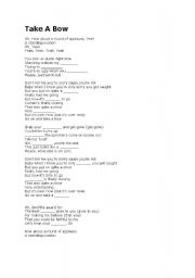 English worksheet: take a bow lyrics