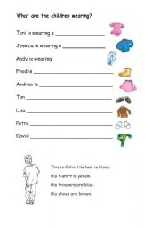 English Worksheet: What are the children wearing