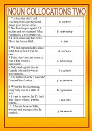 English Worksheet: Noun collocations 2