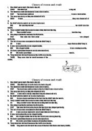 English Worksheet: clauses of reason and result