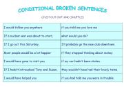 English worksheet: Conditional broken sentences
