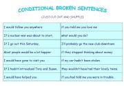 English Worksheet: Conditional broken sentences
