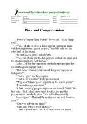 English Worksheet: Pizza and Comprehension