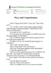 English Worksheet: Pizza and Comprehension