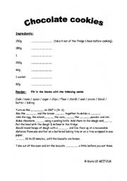 English worksheet: Chocolate cookies recipe