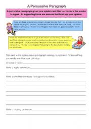 English Worksheet: A Persuasive Paragraph