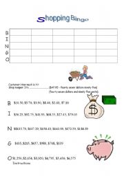 English worksheet: Shopping Bingo