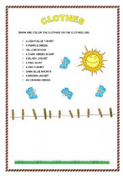 English Worksheet: Clothes line