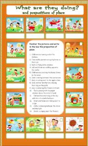 English Worksheet: What are they doing?and where?