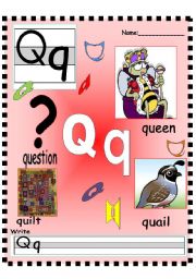 English Worksheet: Qq - Rr Vocabulary poster and writing practice