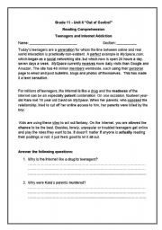 English Worksheet: Reading - Internet