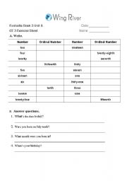 English worksheet: Cardinal number v.s Ordinal number