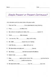 English Worksheet: Simple present or present continuous?