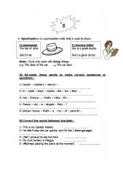 English Worksheet: Apostrophe s