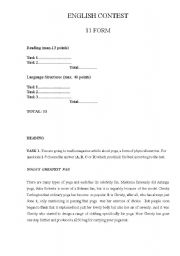 English worksheet: 11th form English contest