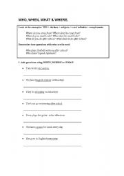English Worksheet: WHO, WHEN, WHAT & WHERE. 