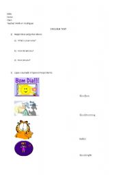 English worksheet: Greetings, numbers, school material