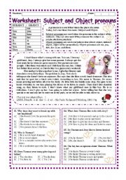 Worskheet: Subject and Object Pronouns (2 pages)