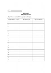 English worksheet: Opposites for low-level English Language learners