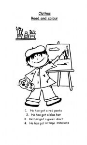 English Worksheet: Clothes: read and colour! 