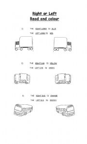 English Worksheet: Right or left? Read and colour