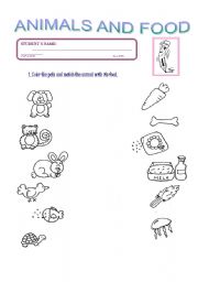 English Worksheet: ANIMALS AND FOOD