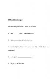 English worksheet: Hobbies Dialogue