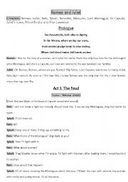 English Worksheet: Romeo& Juliet (Script for ESL students- Part I and II together)