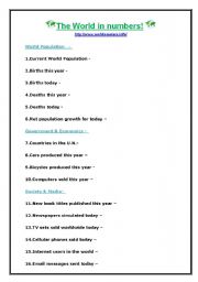 English worksheet: World in numbers