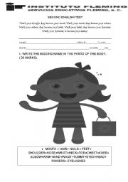 English Worksheet: parts of the body test