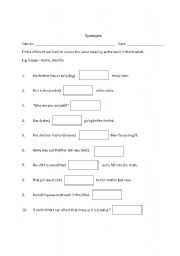 English Worksheet: Worksheet on synonyms