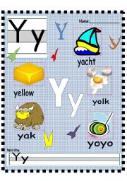 English Worksheet: Yy-Zz Vocabualry poster and Writing practice