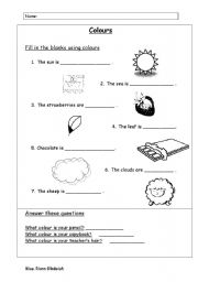 English worksheet: Colours - Fill in the blank