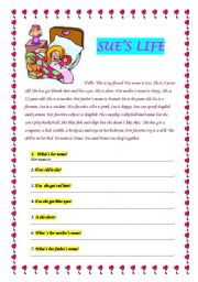 English Worksheet: READING_SUES LIFE