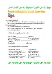 English worksheet: present simple and continuous contrast