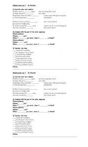 English Worksheet: where were you by Erasure