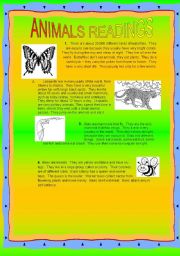 English Worksheet: animal readings