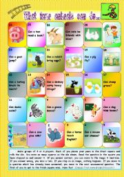 English Worksheet: What farm animals can do - Snakes and Ladders boardgame
