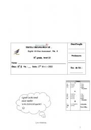 English worksheet: Written assessment no. 4 (unit teen life - book Spotlight 4, 8th form)