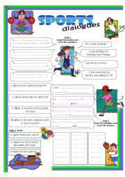 English Worksheet: What is your favourite sport? Sports dialogues (BW+key) 