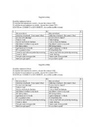 English worksheets English Lottery