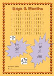 English Worksheet: wordsearch on days and months