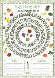 English Worksheet: FRUITS AND VEGETABLES