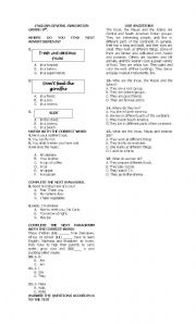 English Worksheet: test for 6th grade