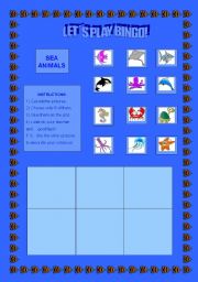 English Worksheet: Bingo - Sea Animals 